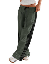 LOMON Pants for Women Wide Leg Side Striped Pants Drawstring Baggy Palazzo Work Trousers with Pockets