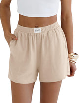 LOMON Linen Shorts for Women Summer Beach Casual Shorts Comfy Lightweight Vacation Cruise Outfits Lounge Pants with Pockets