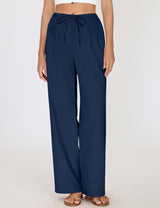 LOMON Womens Linen Pants Summer Wide Leg Cotton Pants Drawstring Elastic Waist Casual Loose Slacks Work Trousers with Pockets