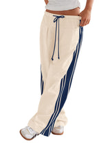 LOMON Pants for Women Wide Leg Side Striped Pants Drawstring Baggy Palazzo Work Trousers with Pockets