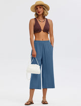 LOMON Women's Wide Leg Capri Pants Cropped Palazzo Summer Beach Vacation Casual Pants with Pockets