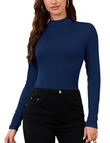 LOMON Women Thermal Long Sleeve Shirts Mock Turtle Neck Fitted Tops Fleece Lined Winter Tops Base Layer Undershirt