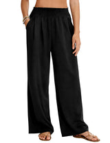 LOMON Womens Elastic High Waisted Palazzo Pants Casual Wide Leg Long Beach Vacation Trousers with Pockets