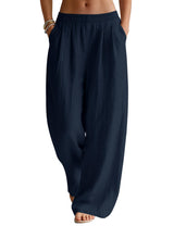 LOMON Linen Pants Women Wide Leg Palazzo Summer Flowy Pants Beach Vacation Clothes Elastic Waist Travel Trousers with Pockets