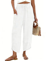 LOMON Women Linen Palazzo Pants Boho Wide Leg Elastic Waisted Casual Capri Pant Summer Harem Lounge with Pockets
