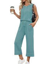 LOMON Two Piece Sets for Women Summer Outfits Sleeveless Tank Tops Wide Leg Crop Pants Matching Lounge Vacation Travel