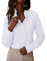 LOMON Button Down Shirts for Women Dressy Casual Long Sleeve Ruffle Blouses Office Tops Work Shirt