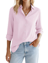 LOMON Button Down Shirt for Women Spring Summer Tops Long Sleeve Business Dressy Casual Blouses Collared Work Outfits Clothes