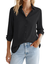 LOMON Button Down Shirt for Women Spring Summer Tops Long Sleeve Business Dressy Casual Blouses Collared Work Outfits Clothes