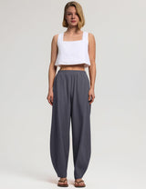LOMON Linen Barrel Pants Women Wide Leg Palazzo Summer Baggy Harem Pants Boho Casual Trousers with Pockets Beach Vacation