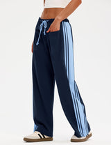 LOMON Pants for Women Wide Leg Side Striped Pants Drawstring Baggy Palazzo Work Trousers with Pockets