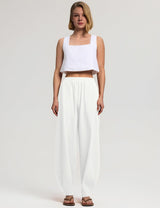 LOMON Linen Barrel Pants Women Wide Leg Palazzo Summer Baggy Harem Pants Boho Casual Trousers with Pockets Beach Vacation
