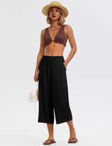 LOMON Women's Wide Leg Capri Pants Cropped Palazzo Summer Beach Vacation Casual Pants with Pockets