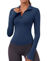 LOMON Womens Long Sleeve Workout Tops Quick Dry Quarter Zip Pullover Crop Yoga Athletic Slim Fit Shirts
