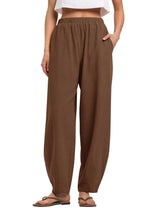 LOMON Linen Barrel Pants Women Wide Leg Palazzo Summer Baggy Harem Pants Boho Casual Trousers with Pockets Beach Vacation