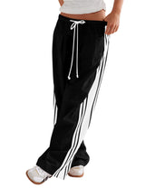 LOMON Pants for Women Wide Leg Side Striped Pants Drawstring Baggy Palazzo Work Trousers with Pockets