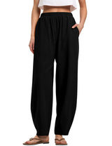 LOMON Linen Barrel Pants Women Wide Leg Palazzo Summer Baggy Harem Pants Boho Casual Trousers with Pockets Beach Vacation
