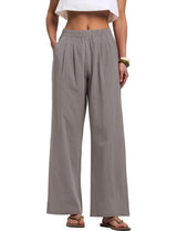 LOMON Cotton Linen Pants Women Wide Leg Palazzo Pants Beach Vacation Outfits Summer 2026 Flowy Clothes Trousers with Pockets