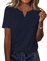 LOMON Womens Short Sleeve V Neck T Shirts Summer Tops Basic Tees Business Casual Blouses Trendy Fashion Clothes