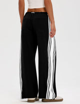 LOMON Pants for Women Wide Leg Side Striped Pants Drawstring Baggy Palazzo Work Trousers with Pockets
