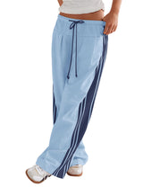 LOMON Pants for Women Wide Leg Side Striped Pants Drawstring Baggy Palazzo Work Trousers with Pockets