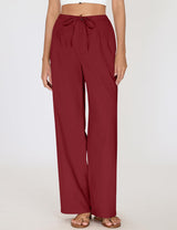 LOMON Womens Linen Pants Summer Wide Leg Cotton Pants Drawstring Elastic Waist Casual Loose Slacks Work Trousers with Pockets