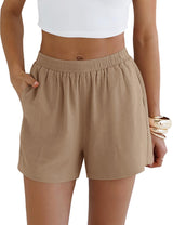 LOMON Linen Shorts for Women Summer Beach Casual Shorts Comfy Lightweight Vacation Cruise Outfits Lounge Pants with Pockets