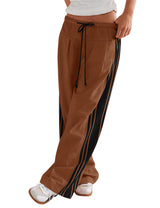 LOMON Pants for Women Wide Leg Side Striped Pants Drawstring Baggy Palazzo Work Trousers with Pockets