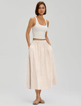 LOMON Midi Skirts for Women A-Line Cotton Flowy Maxi Skirt Boho Summer Beach Casual Elastic Waist Dress Outfit with Pockets