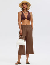 LOMON Women's Wide Leg Capri Pants Cropped Palazzo Summer Beach Vacation Casual Pants with Pockets