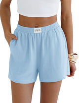 LOMON Linen Shorts for Women Summer Beach Casual Shorts Comfy Lightweight Vacation Cruise Outfits Lounge Pants with Pockets