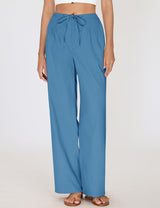 LOMON Womens Linen Pants Summer Wide Leg Cotton Pants Drawstring Elastic Waist Casual Loose Slacks Work Trousers with Pockets