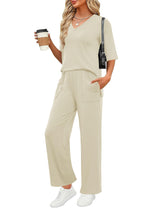 LOMON Women's 2 Piece Lounge Pajama Sets Soft 3/4 Sleeve Tops and Wide Leg Pants Loose Casual Outfits with Pockets
