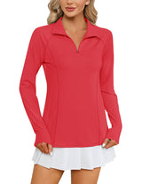 LOMON Women Long Sleeve Shirts Sun Protection 1/4 Zip Summer Quick Dry Hiking Shirts Quarter Zip Pullover for Women