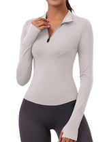 LOMON Womens Long Sleeve Workout Tops Quick Dry Quarter Zip Pullover Crop Yoga Athletic Slim Fit Shirts
