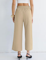 LOMON Women's Casual Wide Leg Pants Drawstring Elastic Waist Flowy Palazzo Pants with Pockets
