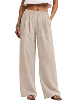LOMON Cotton Linen Pants Women Wide Leg Palazzo Pants Beach Vacation Outfits Summer 2026 Flowy Clothes Trousers with Pockets