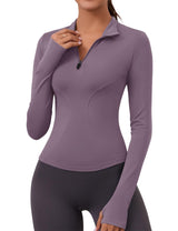 LOMON Womens Long Sleeve Workout Tops Quick Dry Quarter Zip Pullover Crop Yoga Athletic Slim Fit Shirts