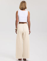 LOMON Cotton Linen Pants Women Wide Leg Palazzo Pants Beach Vacation Outfits Summer 2026 Flowy Clothes Trousers with Pockets