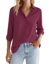 LOMON Button Down Shirt for Women Spring Summer Tops Long Sleeve Business Dressy Casual Blouses Collared Work Outfits Clothes