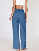 LOMON Womens Linen Pants Summer Wide Leg Cotton Pants Drawstring Elastic Waist Casual Loose Slacks Work Trousers with Pockets
