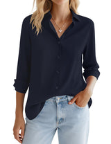 LOMON Button Down Shirt for Women Spring Summer Tops Long Sleeve Business Dressy Casual Blouses Collared Work Outfits Clothes