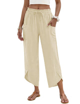 LOMON Women Linen Palazzo Pants Boho Wide Leg Elastic Waisted Casual Capri Pant Summer Harem Lounge with Pockets