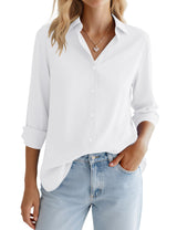LOMON Button Down Shirt for Women Spring Summer Tops Long Sleeve Business Dressy Casual Blouses Collared Work Outfits Clothes