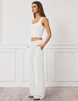 LOMON Womens Wide Leg Pants Travel Casual Lounge High Waist Flowy Palazzo Pants with Pocket Loose Spring Summer Clothing
