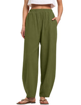 LOMON Linen Barrel Pants Women Wide Leg Palazzo Summer Baggy Harem Pants Boho Casual Trousers with Pockets Beach Vacation