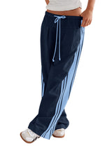 LOMON Pants for Women Wide Leg Side Striped Pants Drawstring Baggy Palazzo Work Trousers with Pockets