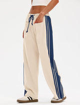 LOMON Pants for Women Wide Leg Side Striped Pants Drawstring Baggy Palazzo Work Trousers with Pockets