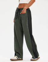 LOMON Pants for Women Wide Leg Side Striped Pants Drawstring Baggy Palazzo Work Trousers with Pockets
