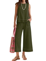 LOMON Two Piece Sets for Women Summer Outfits Sleeveless Tank Tops Wide Leg Crop Pants Matching Lounge Vacation Travel